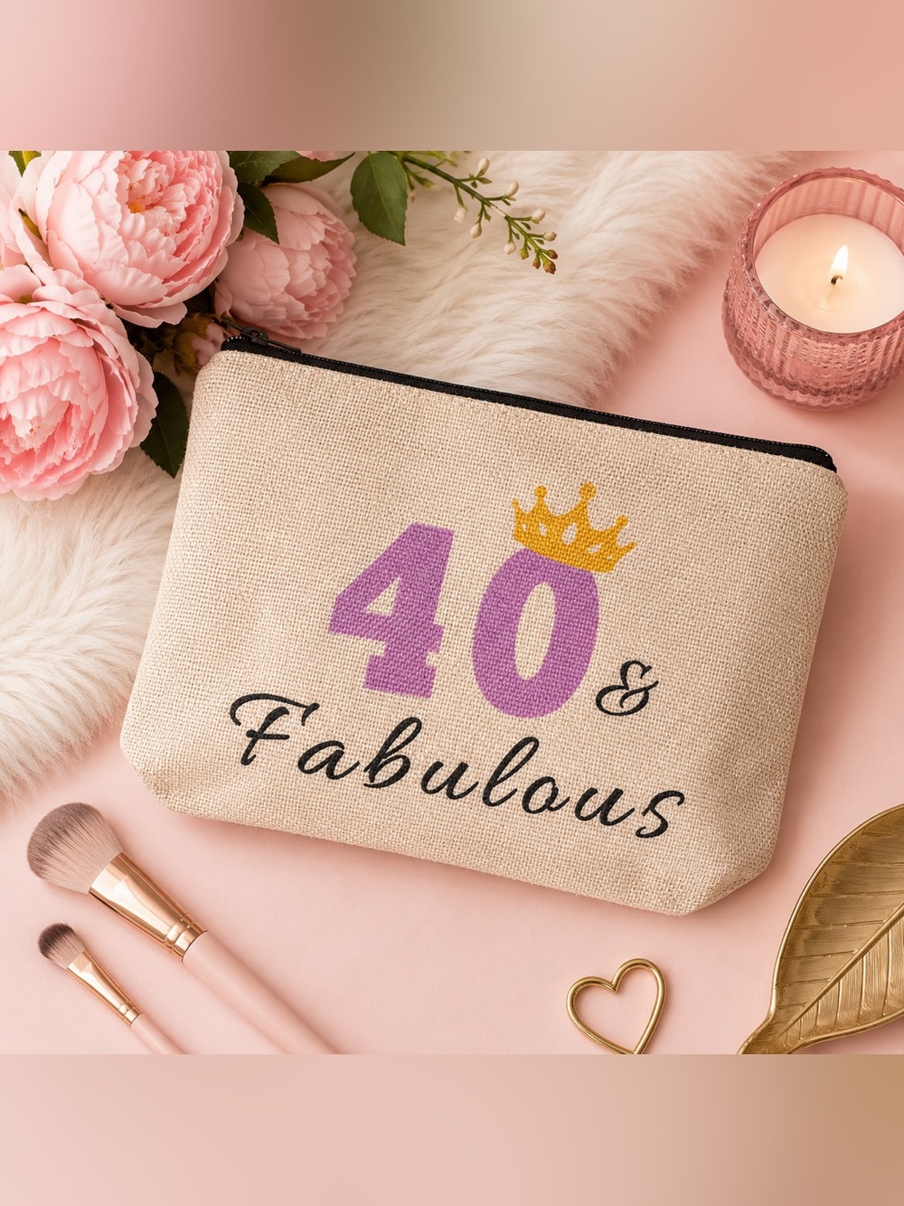 1. Unbranded “40 & Fabulous” Cosmetic Bag